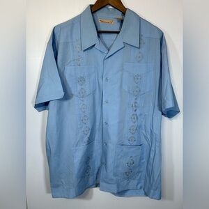 The Havanera Co Guayabera Shirt Short Sleeve Embroidered Button Front Size XXL